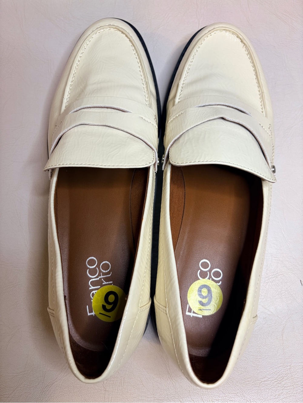Franco Sarto Cream Leather Platform Penny Loafers - Picture 7 of 8